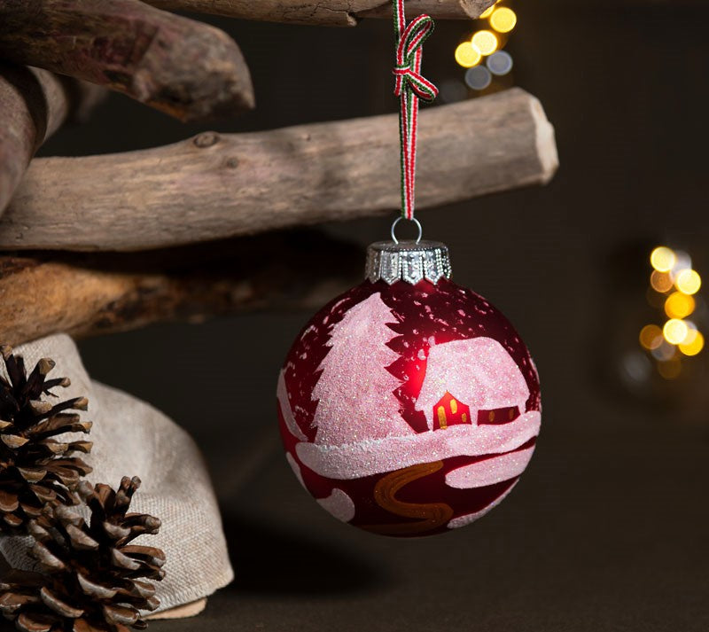 Christmas Tree Bauble "Winter Landscape" Red Decoration